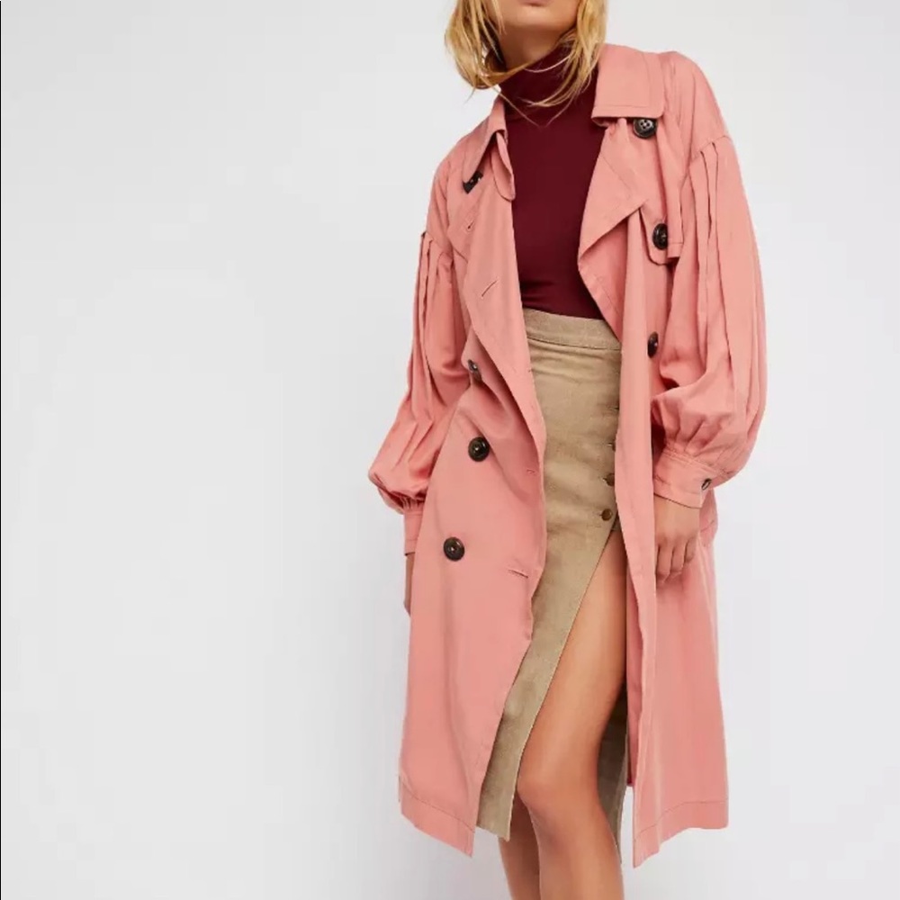 Free People Balloon Sleeve Oversized Trench Coat